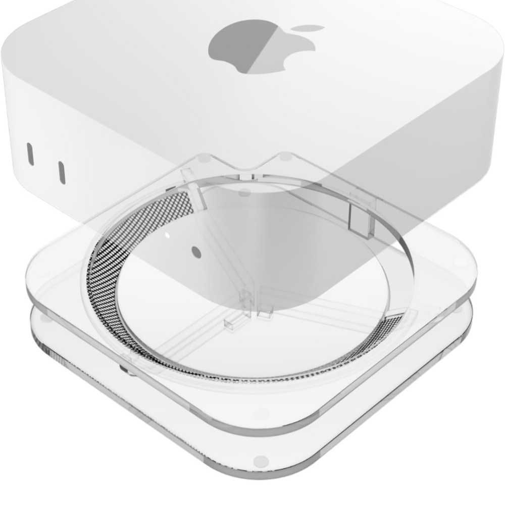 Mac mini M4 Stand with Built-in Air Filter - White Acrylic Desktop Mount Holder